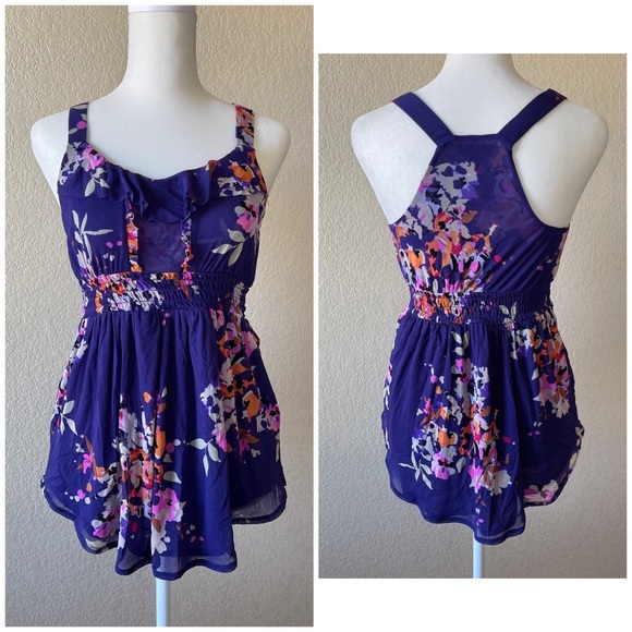 Express purple/floral racer back style blouse - xs - Picture 1 of 2
